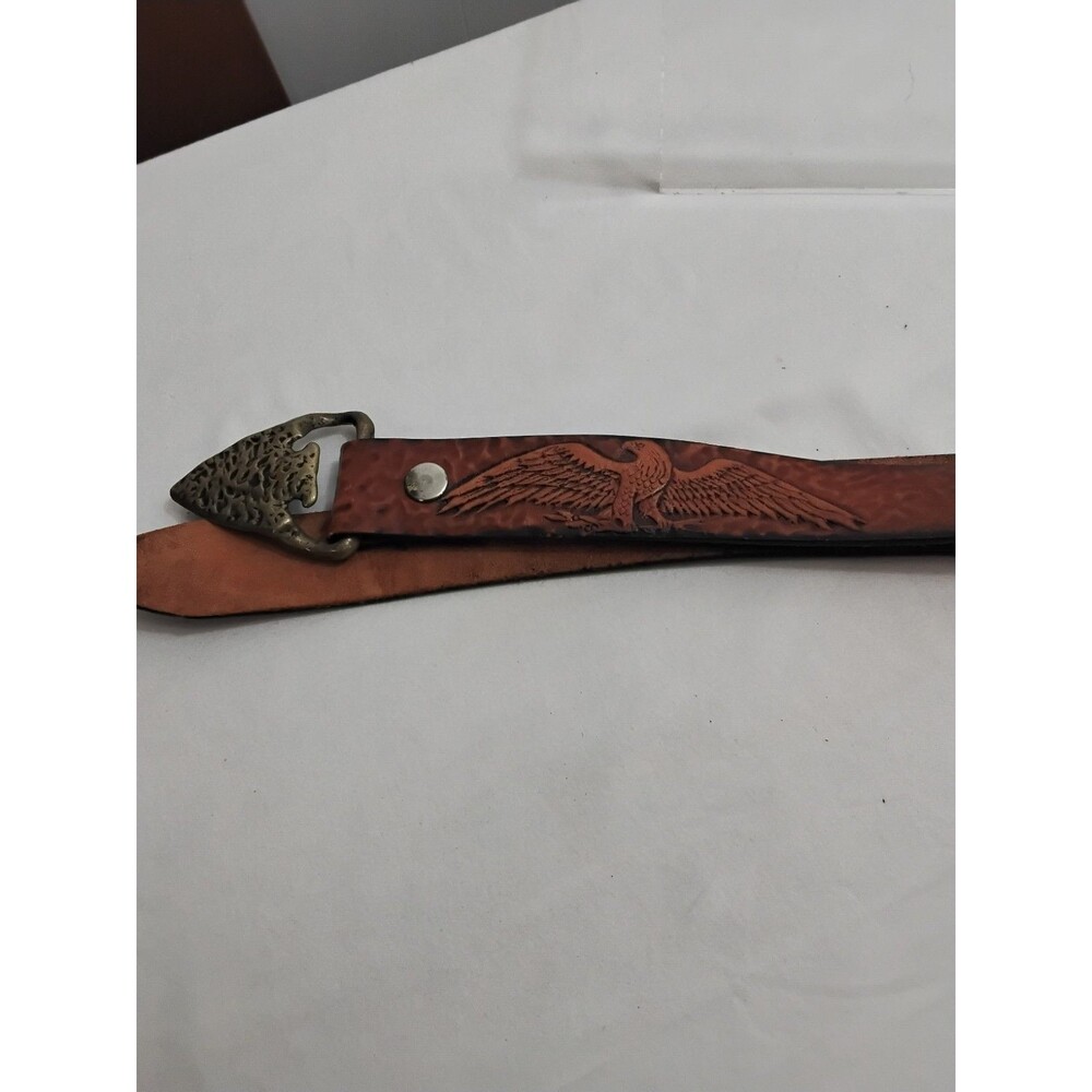 Two-tone Eagle Belt with Brass Buckle And Tooled Leather Belt  - Size 47